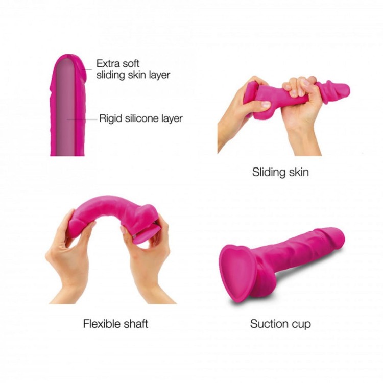 Silikonowe dildo z ruchomą skórą 14,2 cm Pink-2