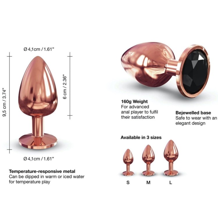 Metalowy złoty plug z czarnym kryształem L-5