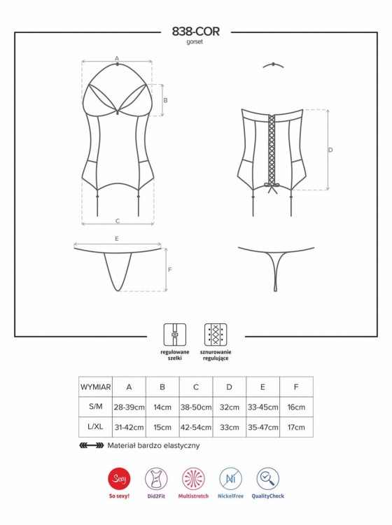 Bielizna-838-COR-3 gorset i stringi  S/M