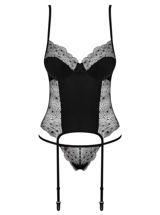 Bielizna-Sharlotte gorset i stringi czarny  S/M