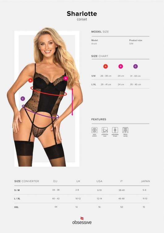 Bielizna-Sharlotte gorset i stringi czarny  S/M