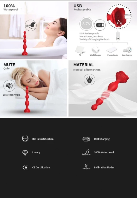 Rosestick Red Wibrujące kulki analne-10