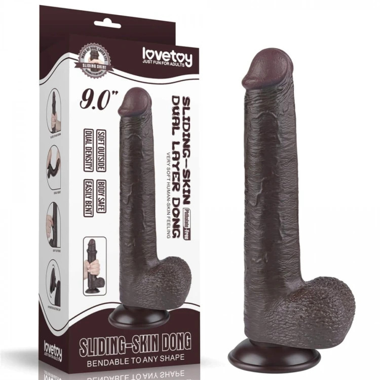 Prawdziwy penis z przesuwną skórą 16 cm Czarny-1