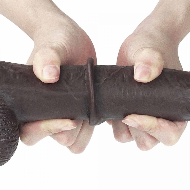 Prawdziwy penis z przesuwną skórą 17 cm Czarny-4