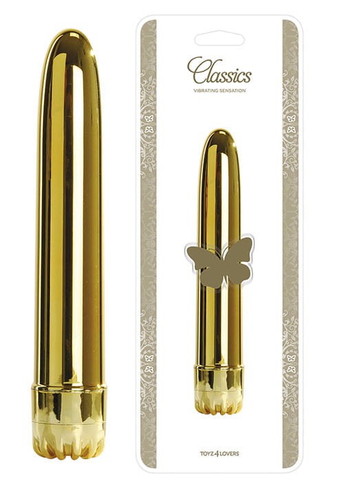 Metalizowany gładki wibrator klasyczny  20 cm Gold-1