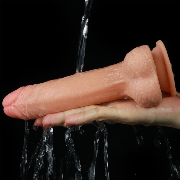 Penis z ruchomą skórą Miękkie dildo z jądrami-6