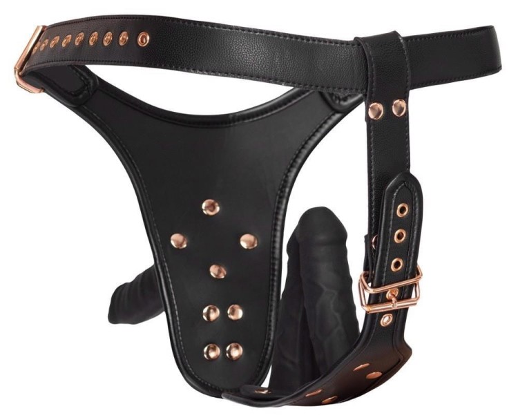 Uprząż strap-on z trzema penisami 2XL-1