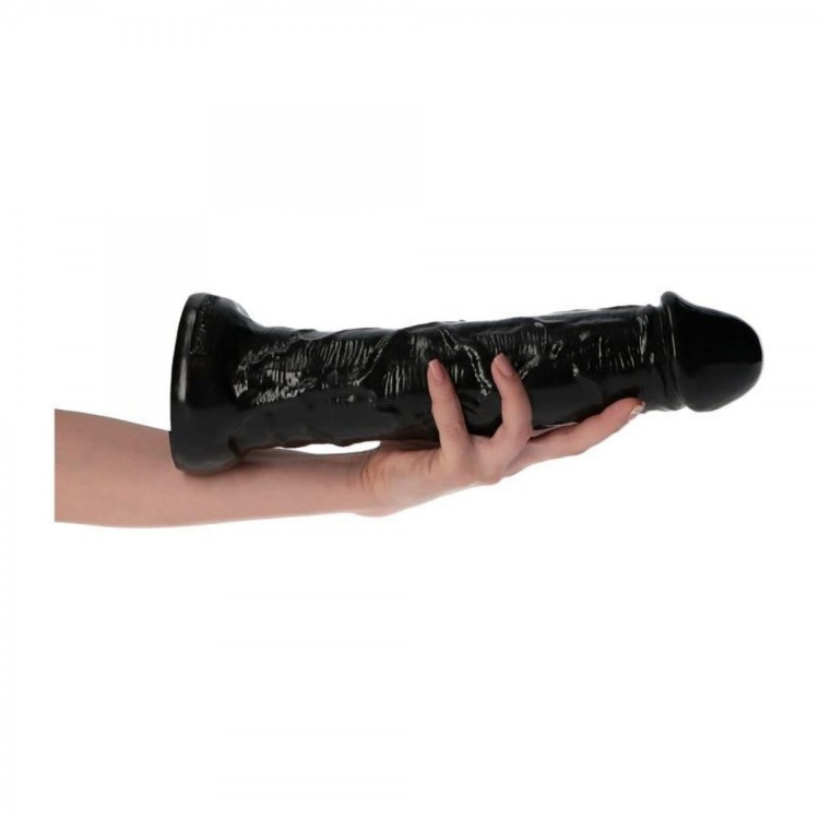 Czarny penis z mocną przyssawką 28 cm-1