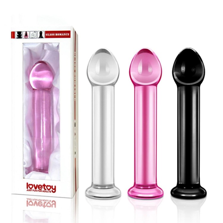 Prosty gładki penis szklany 17,8 cm Czarny-2
