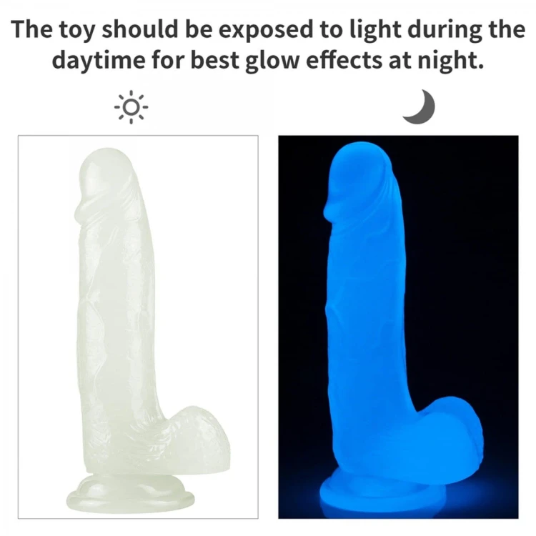 Świecące na niebiesko dildo Wysokość 19 cm-6