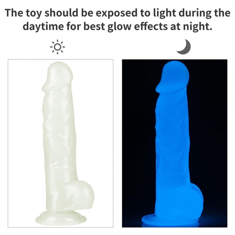 Świecące na niebiesko dildo Wysokość 21,6 cm-6