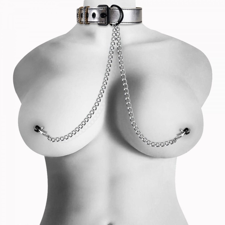 Kołnierz bondage z zaciskami do sutków-2