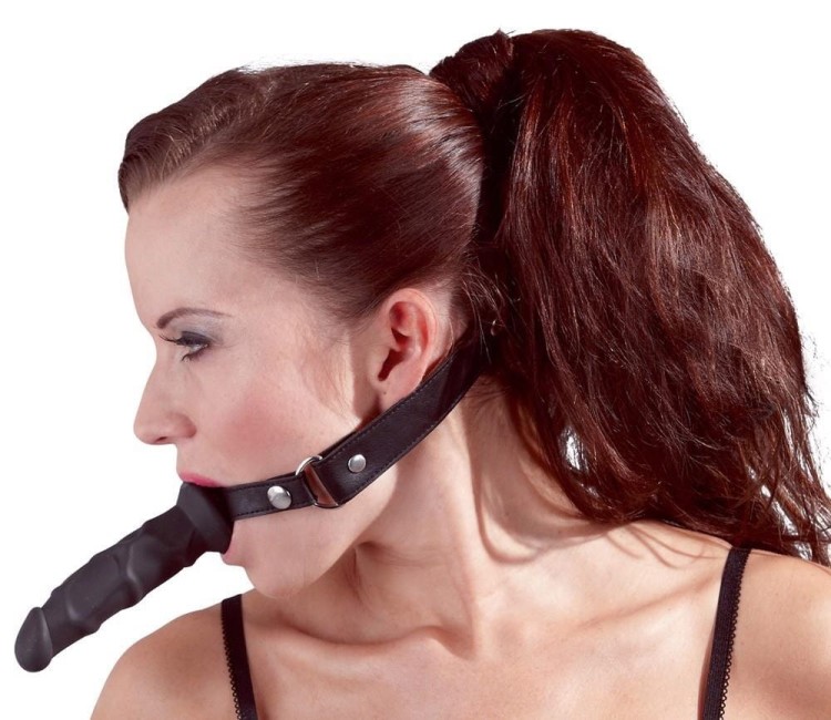 Knebel z czarnym dildo 12 cm
