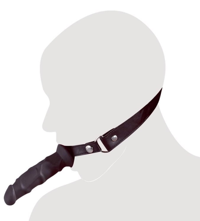 Knebel z czarnym dildo 12 cm-3