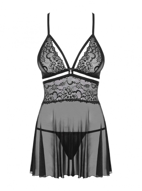 Bielizna-838-BAB-1 babydoll i stringi czarna  S/M
