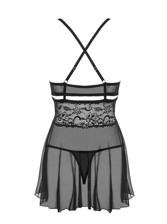 Bielizna-838-BAB-1 babydoll i stringi czarna L/XL