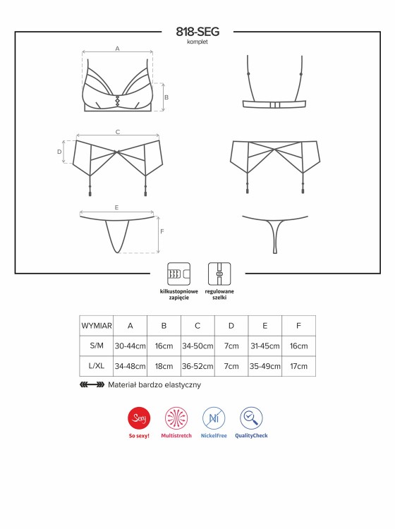 3-częściowy komplet bielizny Obsessive 818-SEG-1-4