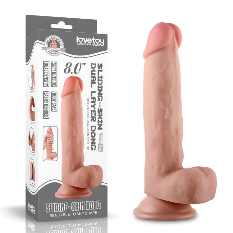 Penis z ruchomą skórą Miękkie dildo z jądrami-1