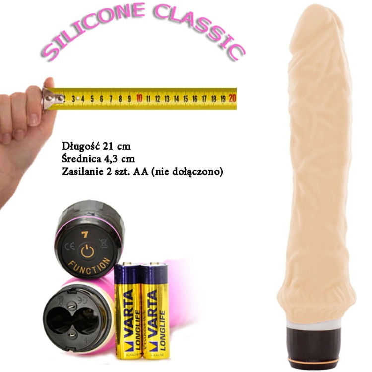 Bezpieczny  wibrator z silikonu 21 cm Cielisty-1