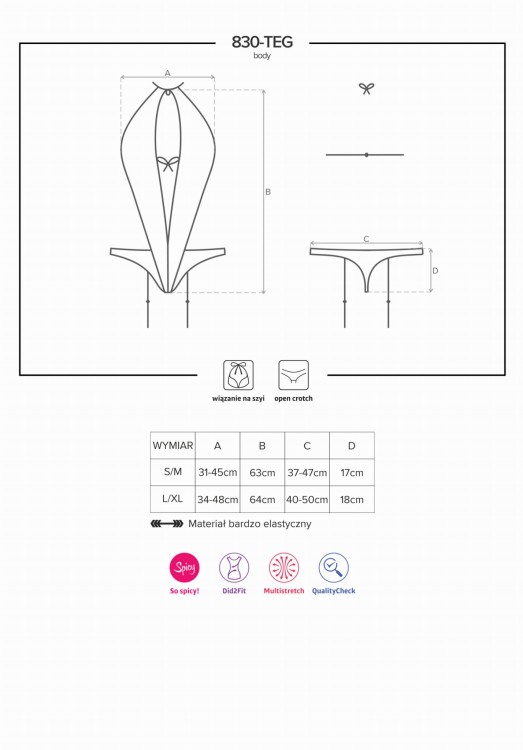 Seksowne body bielizna  Obsessive 830-TEG-1-4
