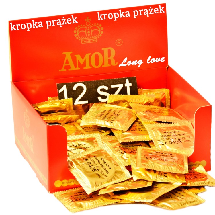 Amor prezerwatywy Long Love kropka/prążek 12 szt