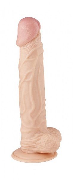 Sztuczny penis z jądrami i przyssawką 23 cm