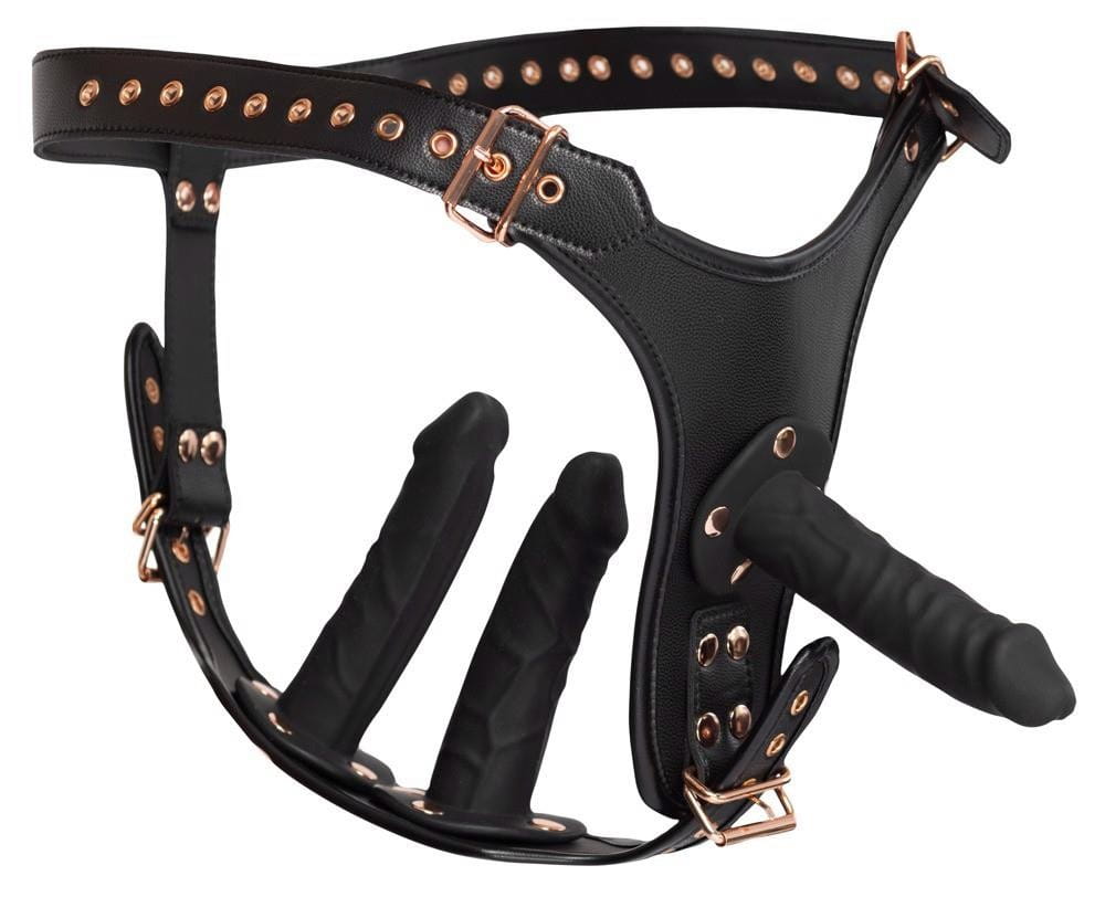 Uprząż strap-on z trzema penisami 2XL