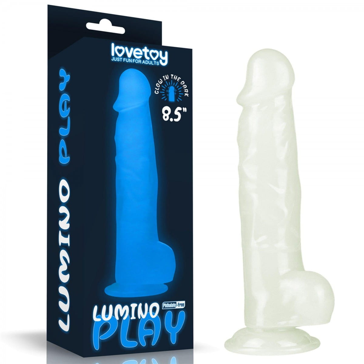 Świecące na niebiesko dildo Wysokość 21,6 cm