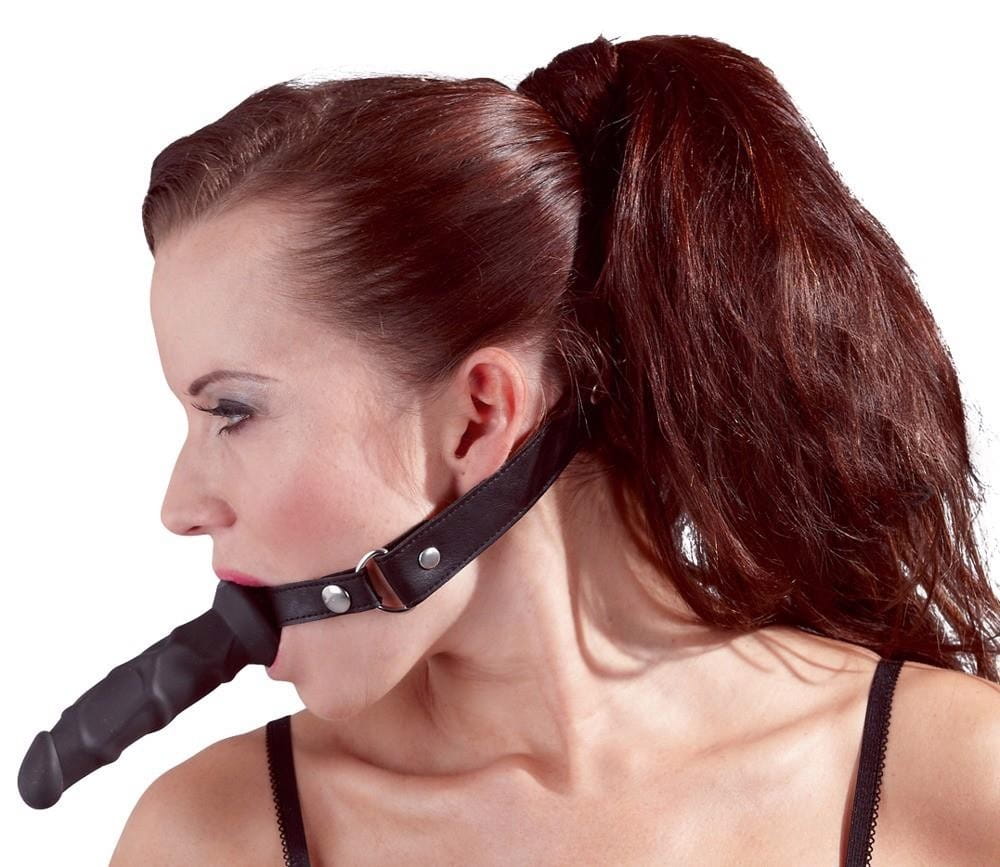 Knebel z czarnym dildo 12 cm