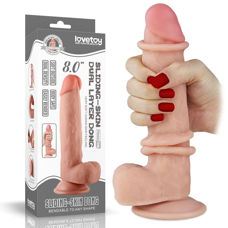 Penis z ruchomą skórą Miękkie dildo z jądrami 